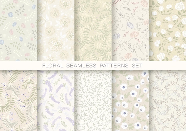 Vector Seamless Floral Patterns Set Horizontally And Vertically Repeatable