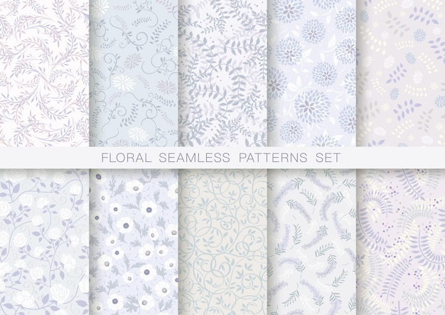 Vector Seamless Floral Patterns Set Horizontally And Vertically Repeatable