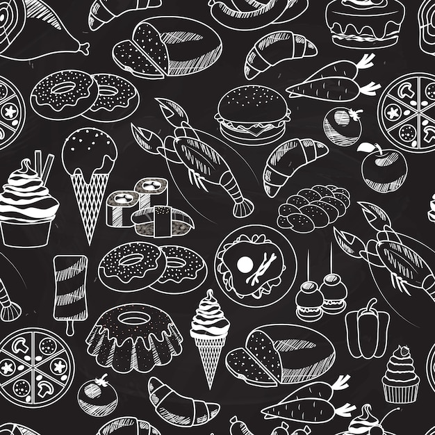 Free vector vector seamless food on chalkboard for wallpapers.mostly used in restaurants designs.