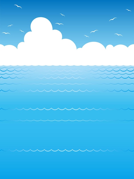 Векторный бесшовный фон с видом на океан с текстовым пространством, повторяемым по горизонтали