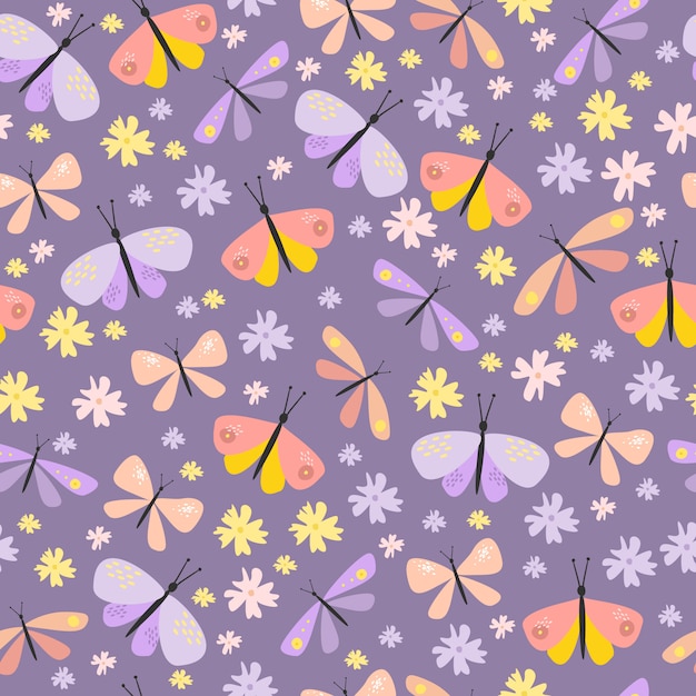 Free vector vector seamless pattern with butterflies and beetles