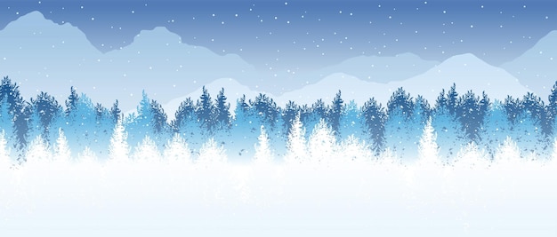 Free vector vector seamless winter forest illustration with mountains in the background horizontally repeatable