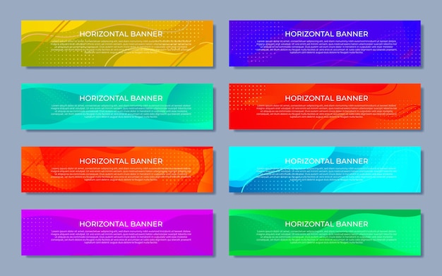 Vector set of abstract design templates horizontal banner for web and print with place under text and header. Vector illustration in modern flat style.