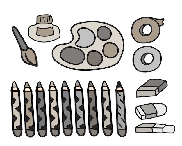 Векторный набор художественных красок канцелярские каракули стиль