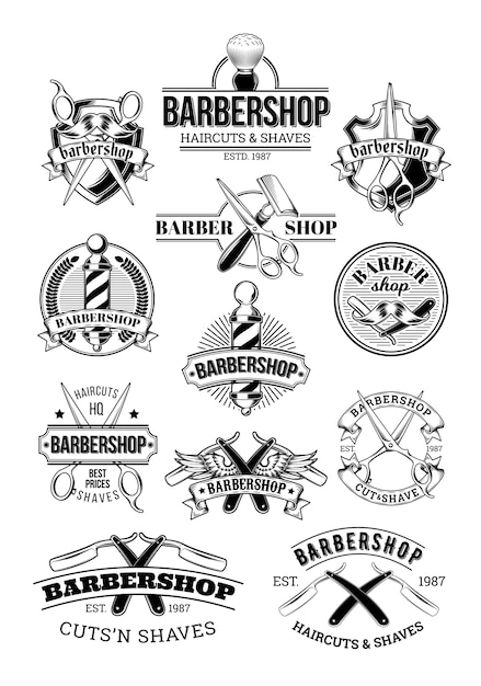 Free vector vector set of barbershop logos, signage