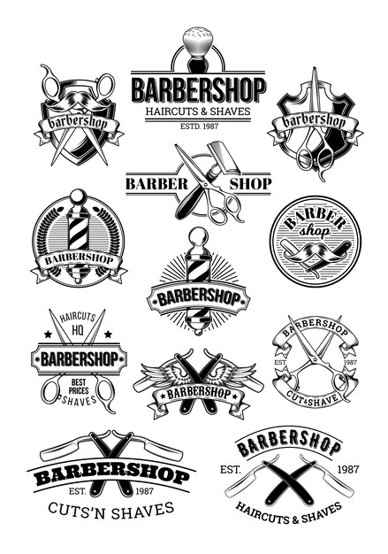 Vector set of barbershop logos, signage