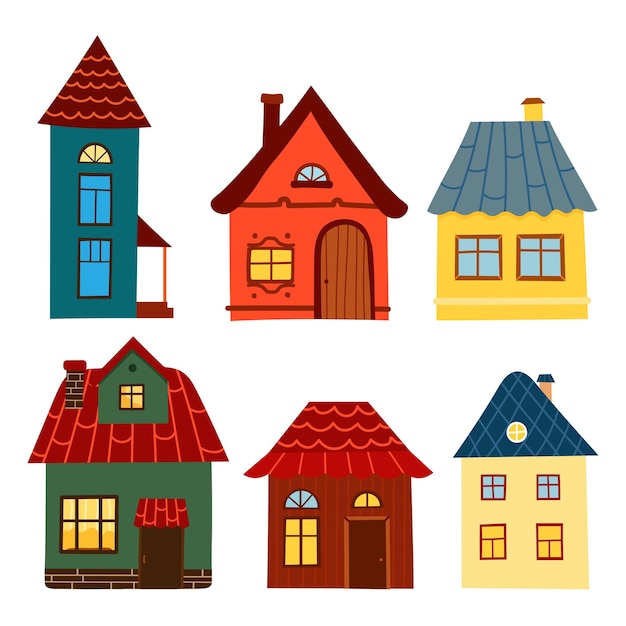 Vector set of cartoon cozy houses