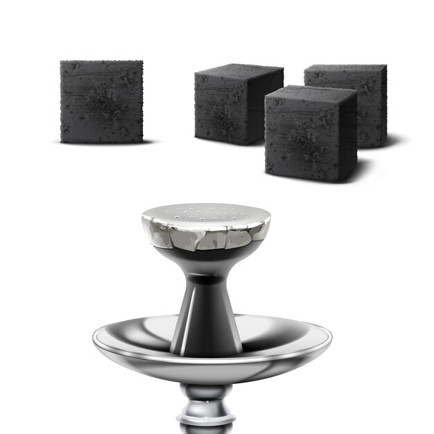 Vector set of charcoal cubes for hookah pipe in different foreshortening isolated on white background