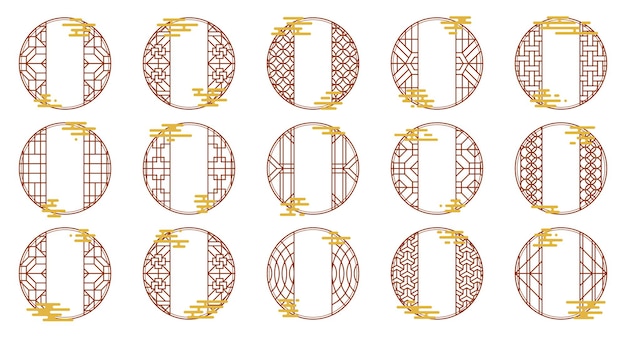 Vector set of chinese round frames with oriental clouds