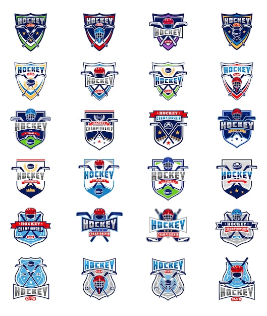 Free vector vector set of color hockey badges, stickers, emblems