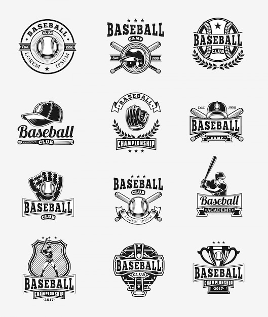 Векторный набор цветных значков бейсбола, наклейки, эмблемы
