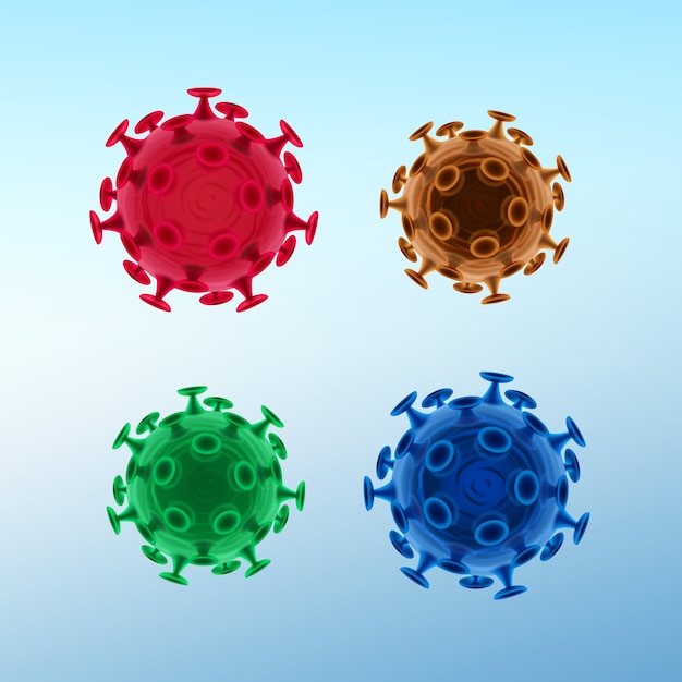 Vector set of common human viruses or bacteria close up isolated on background