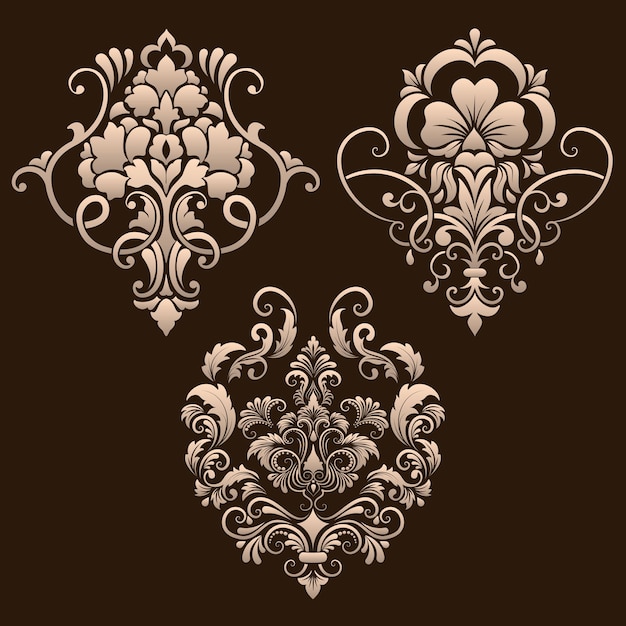 Vector set of damask ornamental elements Elegant floral abstract elements for design Perfect for invitations cards etc