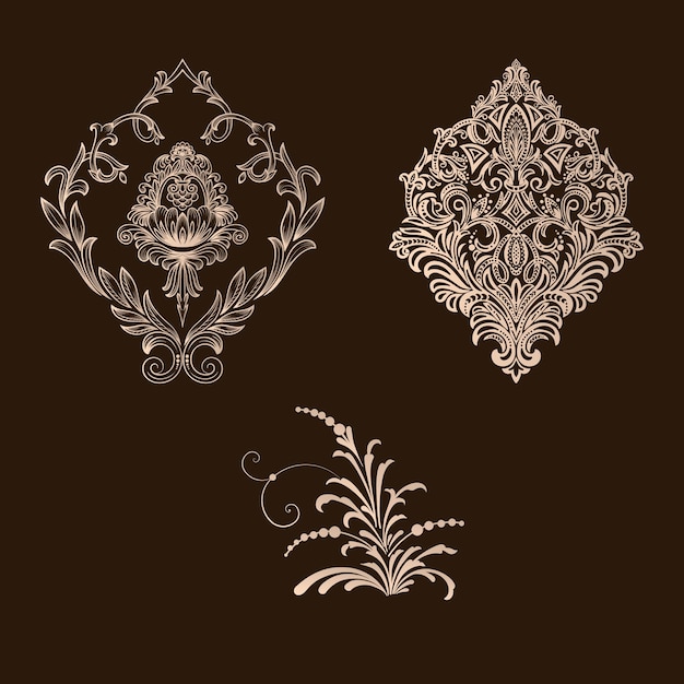 Vector set of damask ornamental elements elegant floral abstract elements for design perfect for invitations cards etc