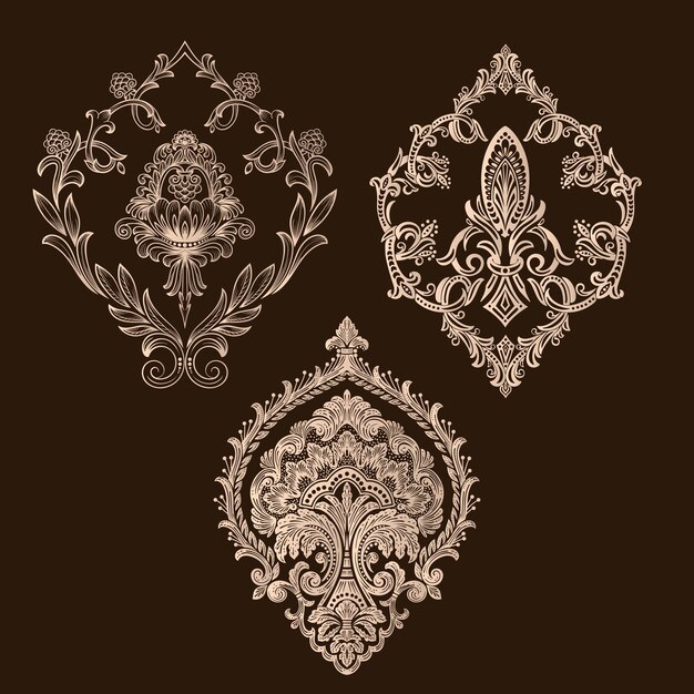 Vector set of damask ornamental elements Elegant floral abstract elements for design Perfect for invitations cards etc