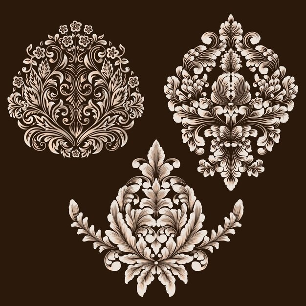 Vector set of damask ornamental elements Elegant floral abstract elements for design Perfect for invitations cards etc