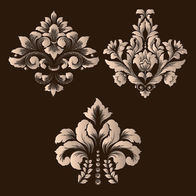 Vector set of damask ornamental elements Elegant floral abstract elements for design Perfect for invitations cards etc
