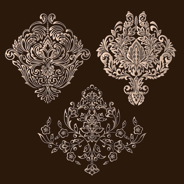 Vector set of damask ornamental elements Elegant floral abstract elements for design Perfect for invitations cards etc