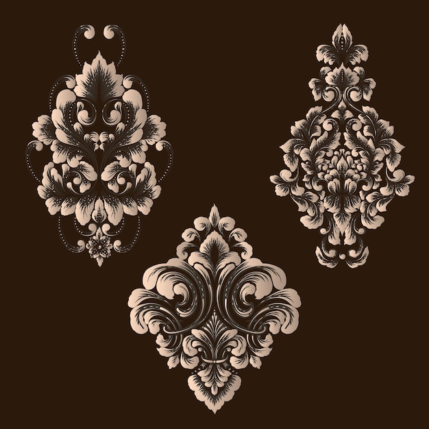 Vector set of damask ornamental elements Elegant floral abstract elements for design Perfect for invitations cards etc