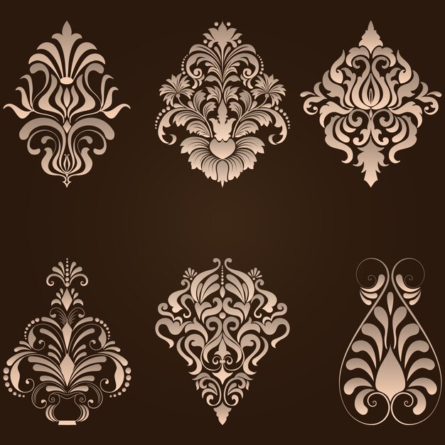 Vector set of damask ornamental elements. Elegant floral abstract elements for design. Perfect for invitations, cards etc.