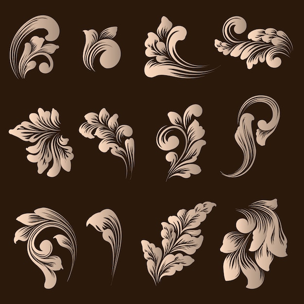 Vector set of damask ornamental elements.