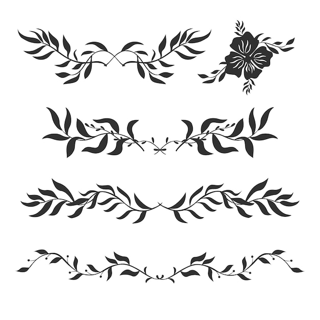 Vector set of decorative silhouettes of plants