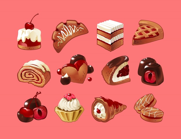 Free vector vector set of icons sweets