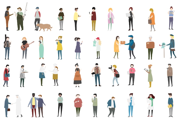 無料Vector 描かれた人々のベクトルセット