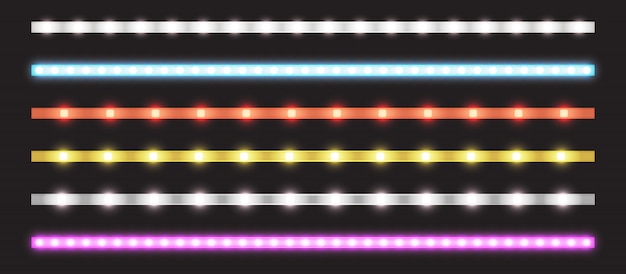 Free vector vector set of led strips with neon glow effect