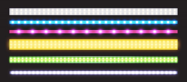 Vector set of led strips with neon glow effect