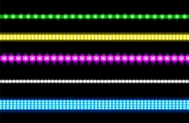 Free vector vector set of led strips with neon glow effect