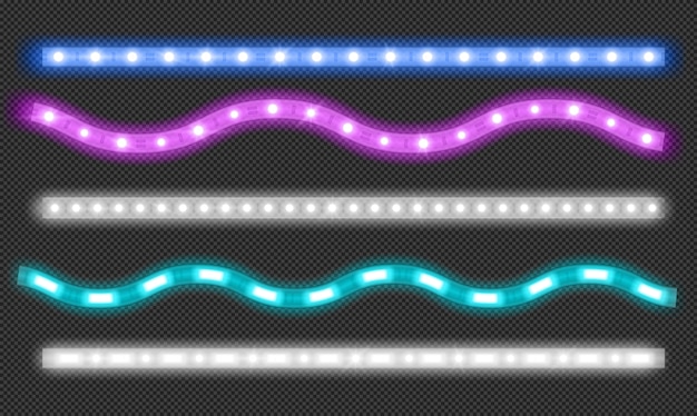 Vector set of led strips with neon light effect