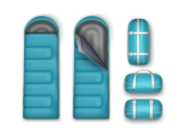 Free vector vector set light blue sleeping bags isolated on white background