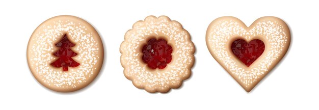 Vector set of linzer cookies in different shapes Isolated on white background