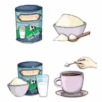 Бесплатное векторное изображение Векторный набор мультфильм иллюстрация сухого молока