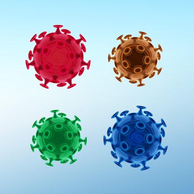 일반적인 인간 바이러스 또는 박테리아의 벡터 세트는 배경에 고립 닫습니다