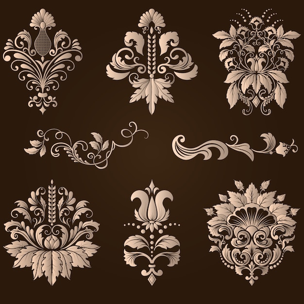 Download Free Vector Set Of Damask Ornamental Elements Elegant Floral Abstract Elements For Design Perfect For Invitations Cards Etc Svg Dxf Eps Png Pin By Etsy On Products Cutting Files Flower