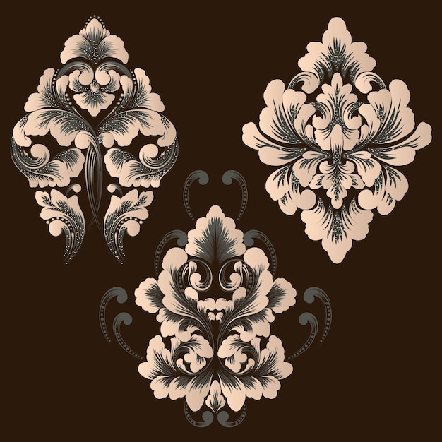 ダマスク装飾要素のベクトルセットデザインのためのエレガントな花の抽象的な要素招待状カードなどに最適