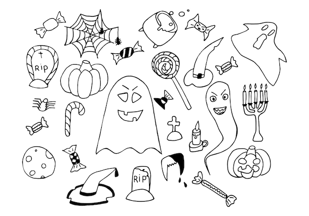 Векторный набор иллюстраций для хэллоуина. векторная иллюстрация