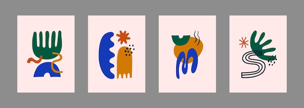 추상적인 기하학적 모양과 개체 유행 유기 디자인 포스터의 벡터 세트