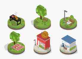 Free vector vector set of pixelated park and city models