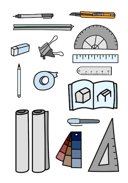 Free vector vector set of stationery doodle style