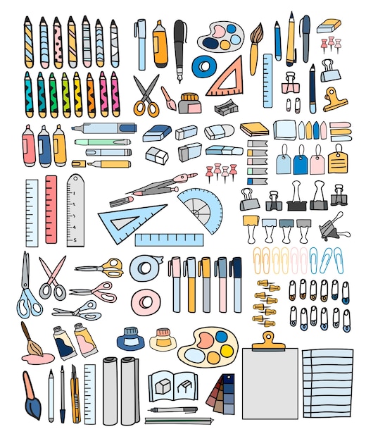 Free vector vector set of stationery doodle style