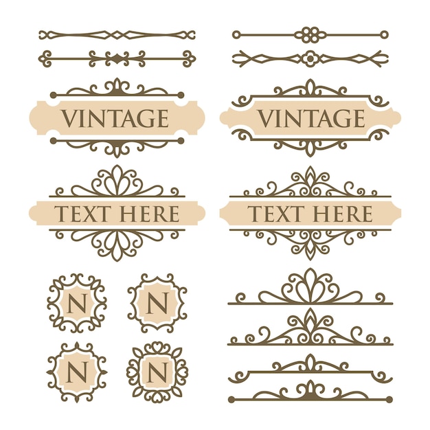 Premium Vector | Vector set of decorative vintage elements ornament