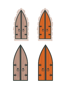 Vector set of wooden doors in cartoon style. elements for the design of games or houses.