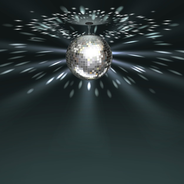 Vector silver disco ball with glowing on dark background