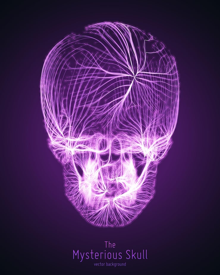 Free Vector vector skull constructed with violet lines mysterious source of life background internet security concept illustration virus or malware abstract visualization hacking big data image