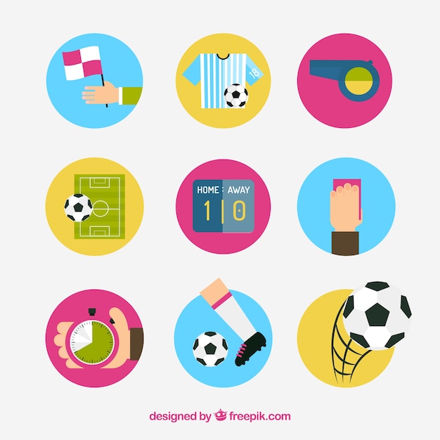 Бесплатное векторное изображение Вектор футбол набор иконок