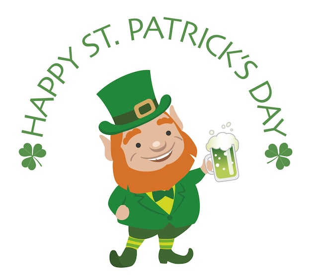 Vector st. patricks day symbol character holding a green beer mug isolated on a white background.