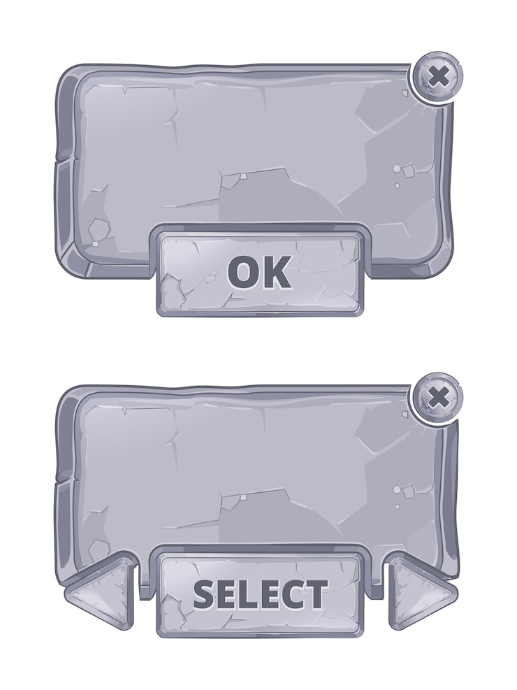 Free Vector vector stone panels game ui in cartoon style. texture gui, interface app illustration